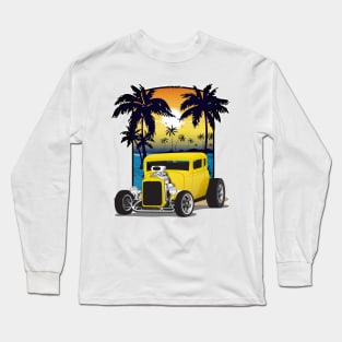 Yellow 1932 Chevy 5 Window Coupe Hot Rod California Beachin Print Long Sleeve T-Shirt